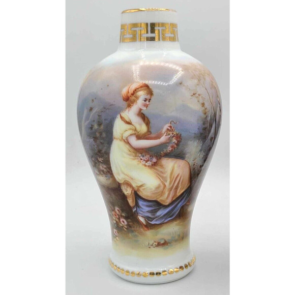 Antique Dresden Hand-Painted Pair of 7 1/4"H Vases. Work of Art. - Picture 11 of 16